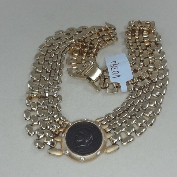 Vintage Gold Tone Roman Coin-Style Choker Necklace – 15 in - Picture 2 of 3